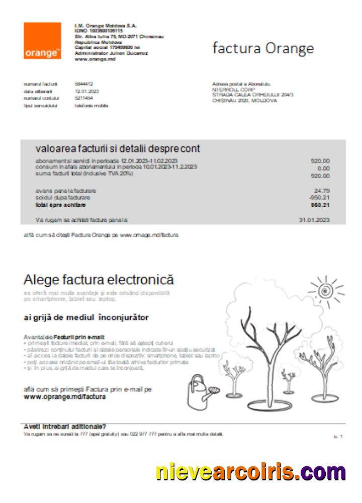 Moldova Orange Factura utility business bill